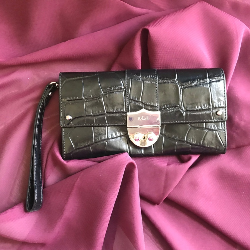Ralph Lauren Leather Crocodile Clutch/Wristlet